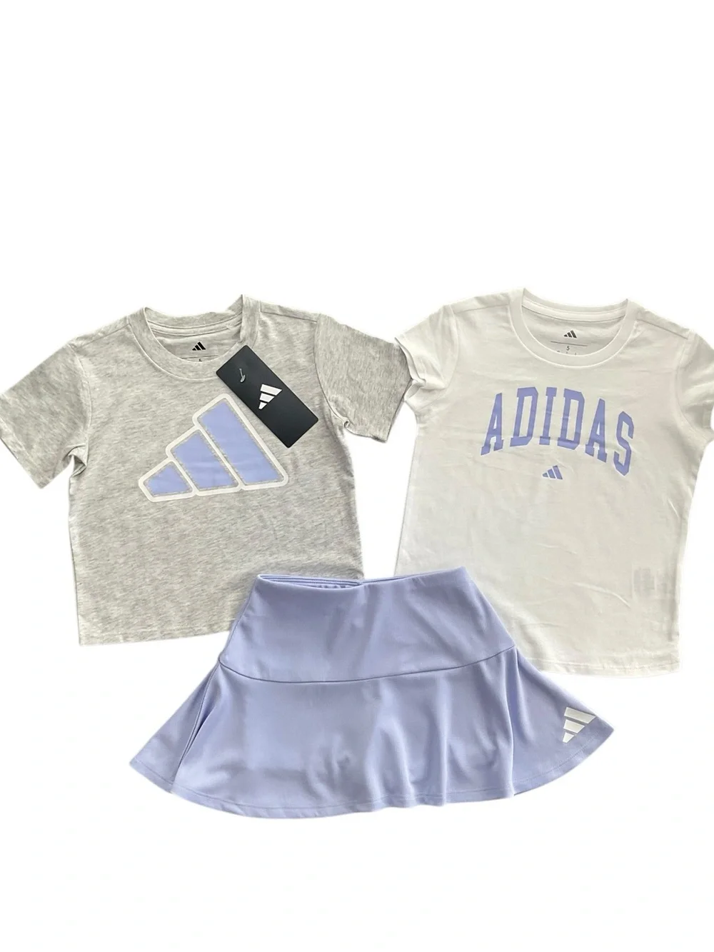 adidas Girl’s Skort Tee Shirts Set Purple Gray White Size 5, 6, 7 NWT - Picture 2 of 8